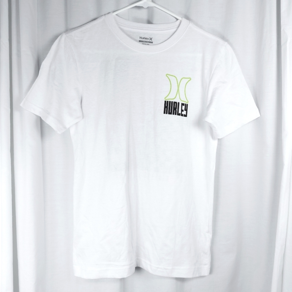HURLEY Boys Large 14/16 T Shirt White Crew Surf Graphic Short Sleeve‎